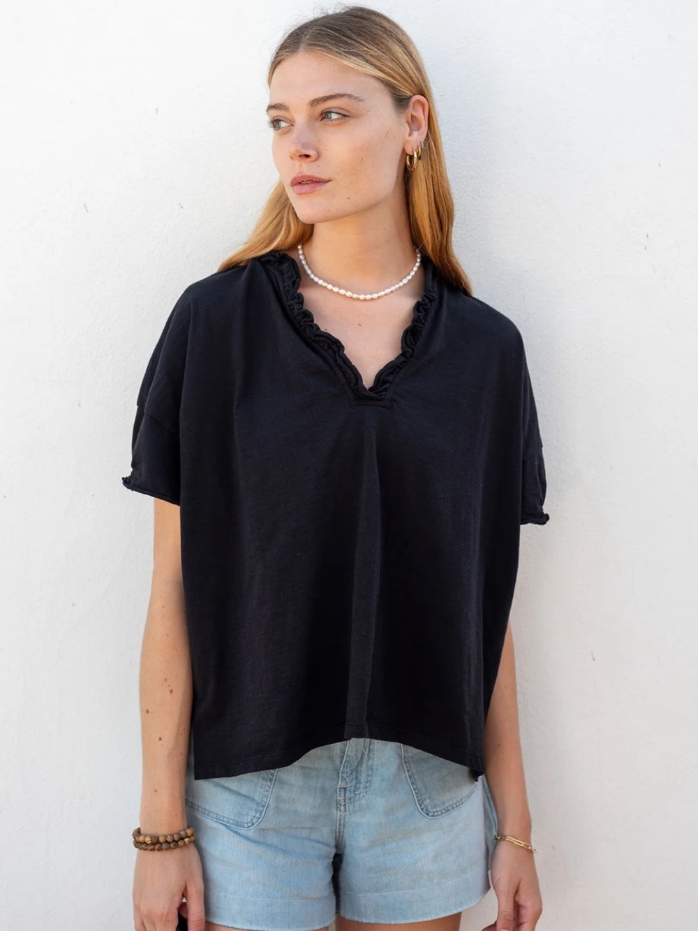 Mersea Amelia Black V-Neck Top